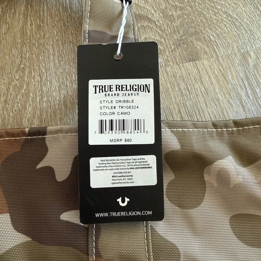 True Religion Dribble Camo Tote Bag Horseshoe Logo Canvas TR106324 New With Tags
